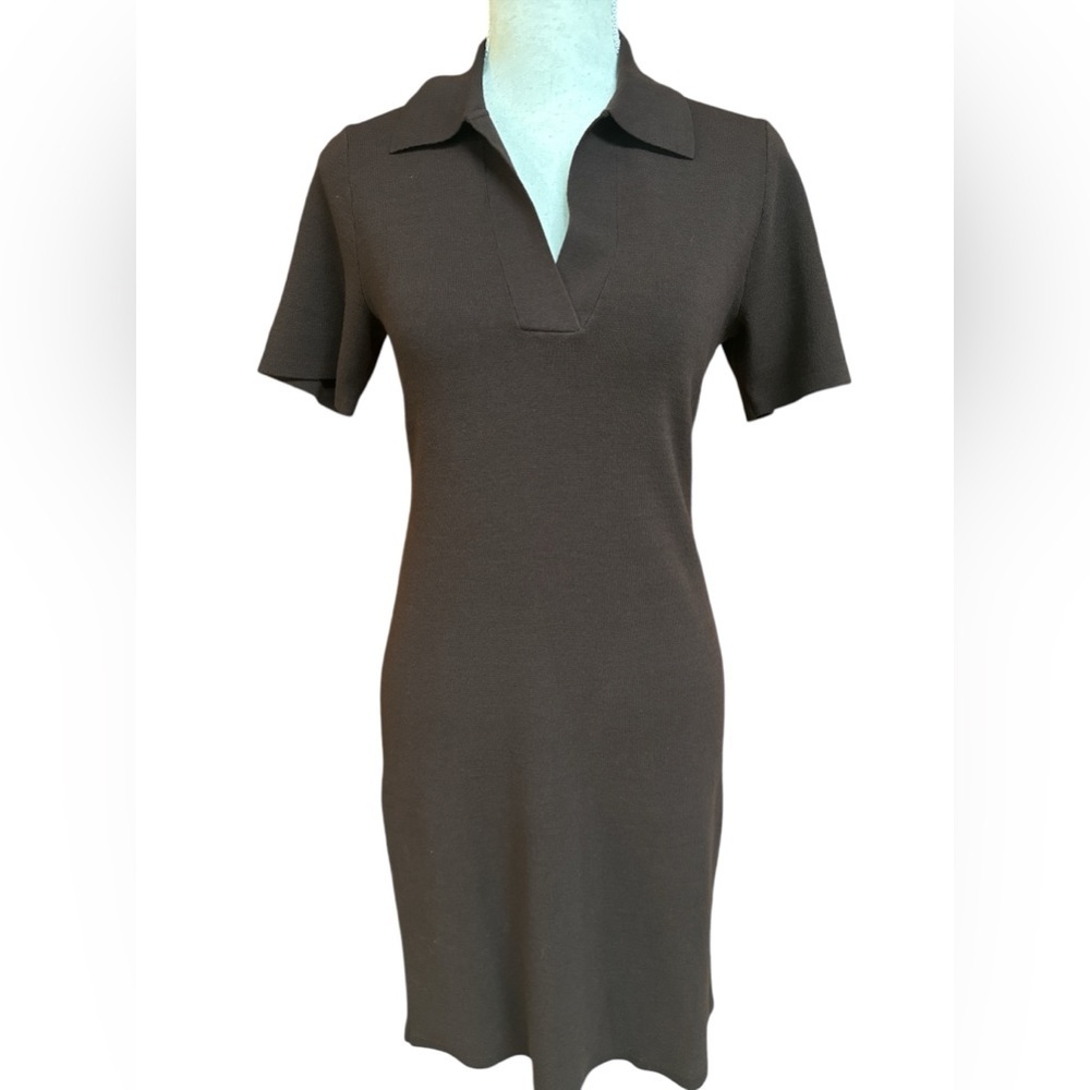 LOFT Brown Petite Collared Split Neck Polo Collar Bodycon Dress XSP EUC - Picture 4 of 10